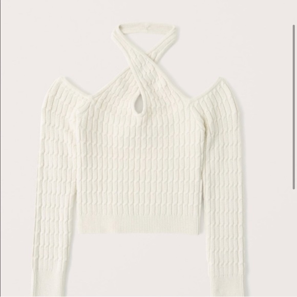 Abercrombie and fitch twist neck cream off the shoulder halter sweater size S - Picture 3 of 4
